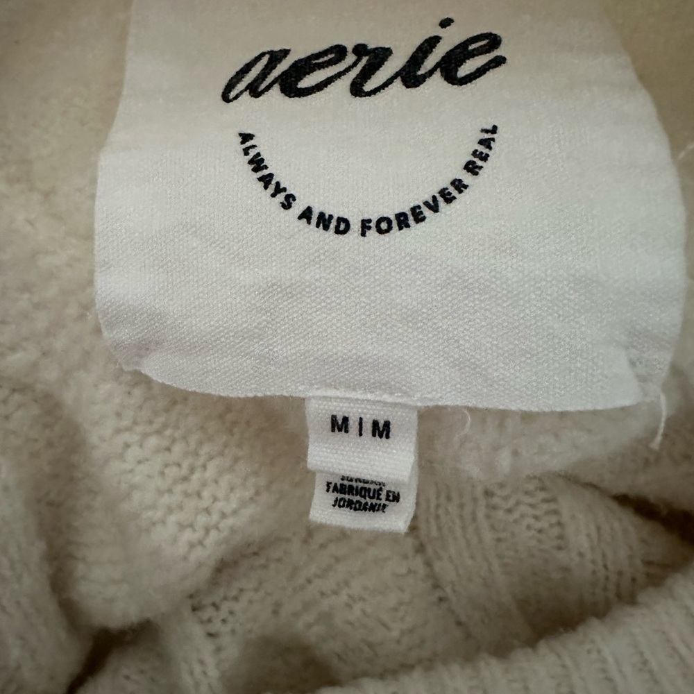 Aerie Sweater Women’s M Cream Oversized Cable Knit Crewneck Pullover - Picture 4 of 8